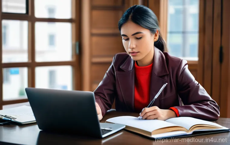 의료관광코디네이터 프리랜서로 일하는 법 - **Prompt: "A focused young woman, dressed in smart casual attire, sits at a clean, modern desk. She ...
