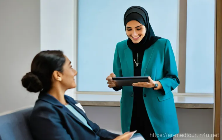 의료관광코디네이터 필수 매뉴얼 작성법 - **Prompt:** A compassionate female medical coordinator, professionally dressed in a smart blazer and...