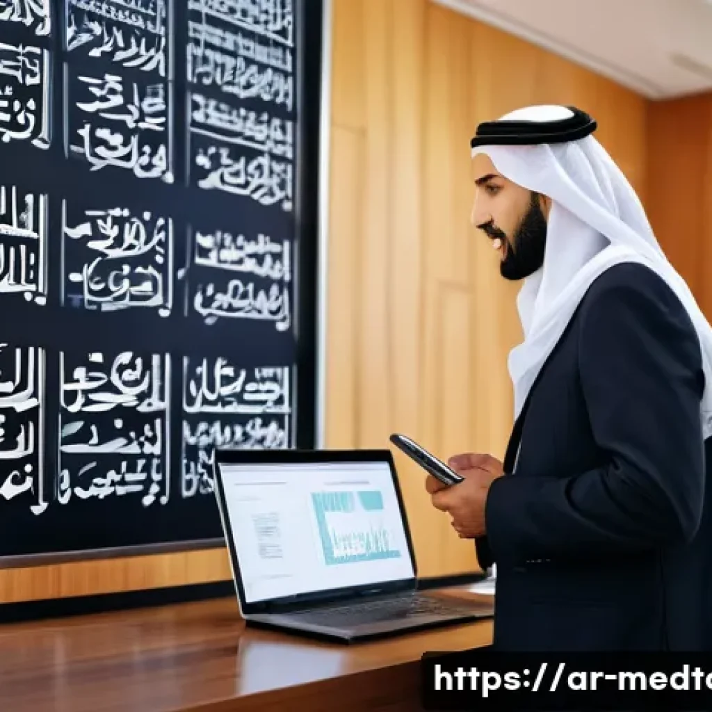 의료관광코디네이터 자격증 후기 - A professional Middle Eastern medical tourism coordinator in traditional business attire, attentivel...